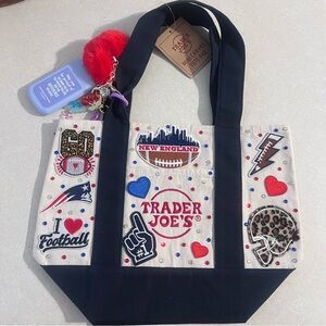 Trader Joe’s Mini Canvas Tote - New England Patriots Custom - Cream & Navy Blue